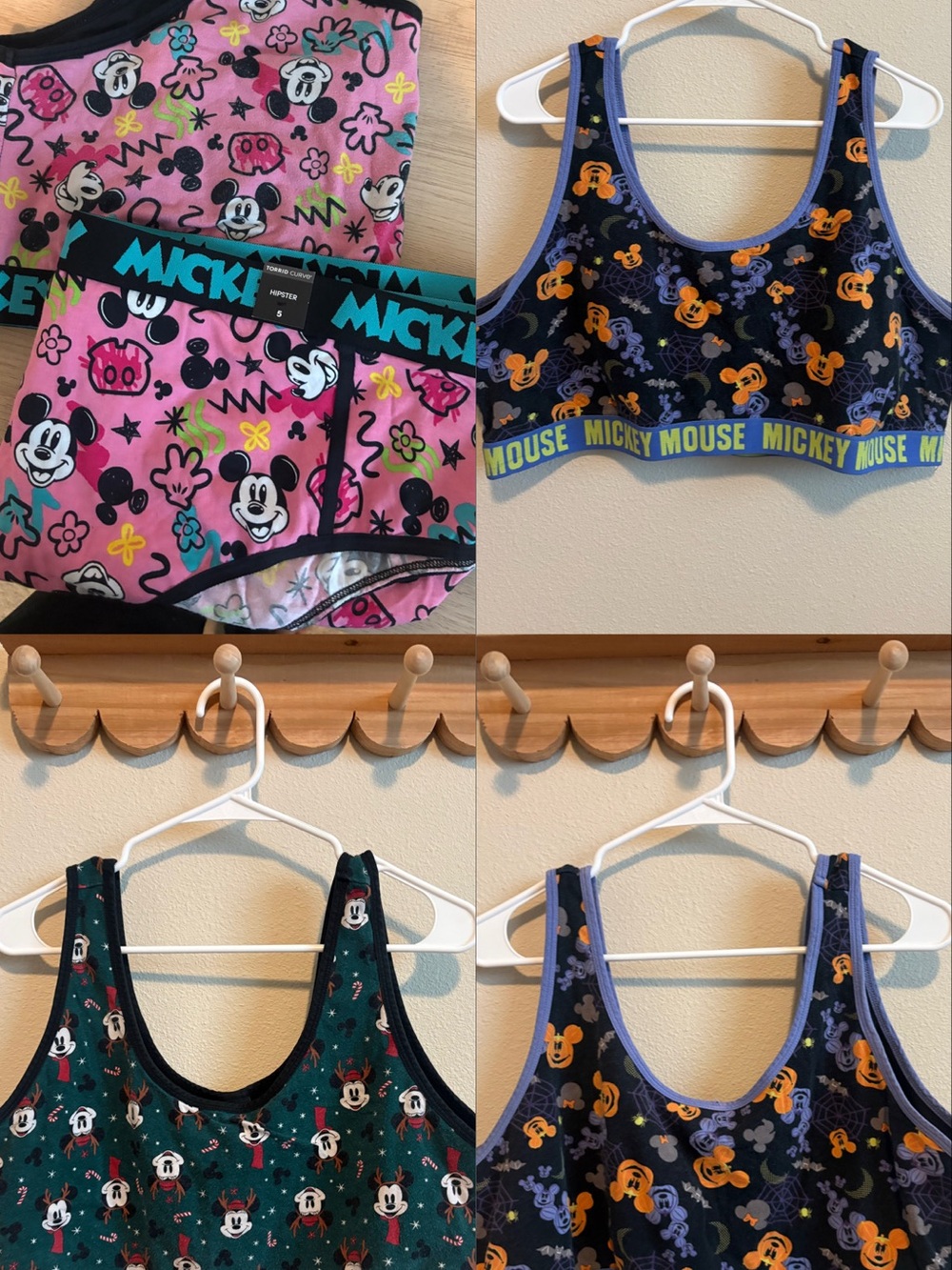 torrid Mickey Mouse Mixed Print Bralette Set - Pink, Navy, Green, Black